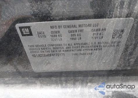 2015 Chevrolet Sonic Lt Auto из США, поврежденный, VIN 1G1JC5SH0F4170171